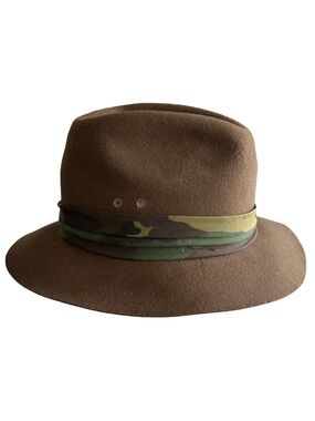 Vintage Broner Brown Wool Fedora Outback Hat with Camo Band Made in USA